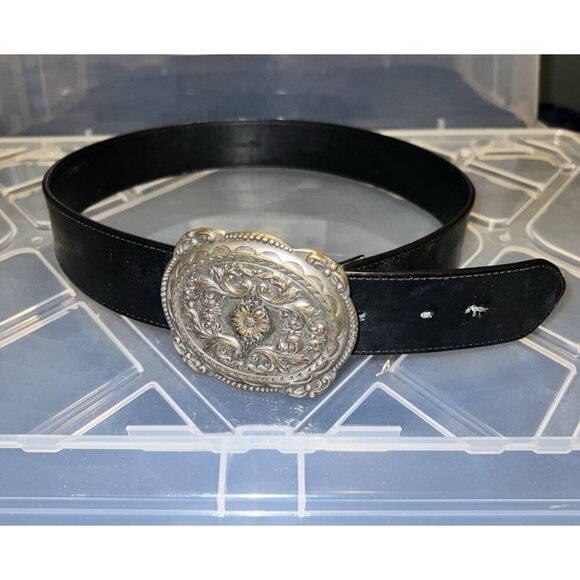 Vegan Black Leather Glitz Belt Buckle Sz M / 33 in / 1.5 in - Picture 3 of 12